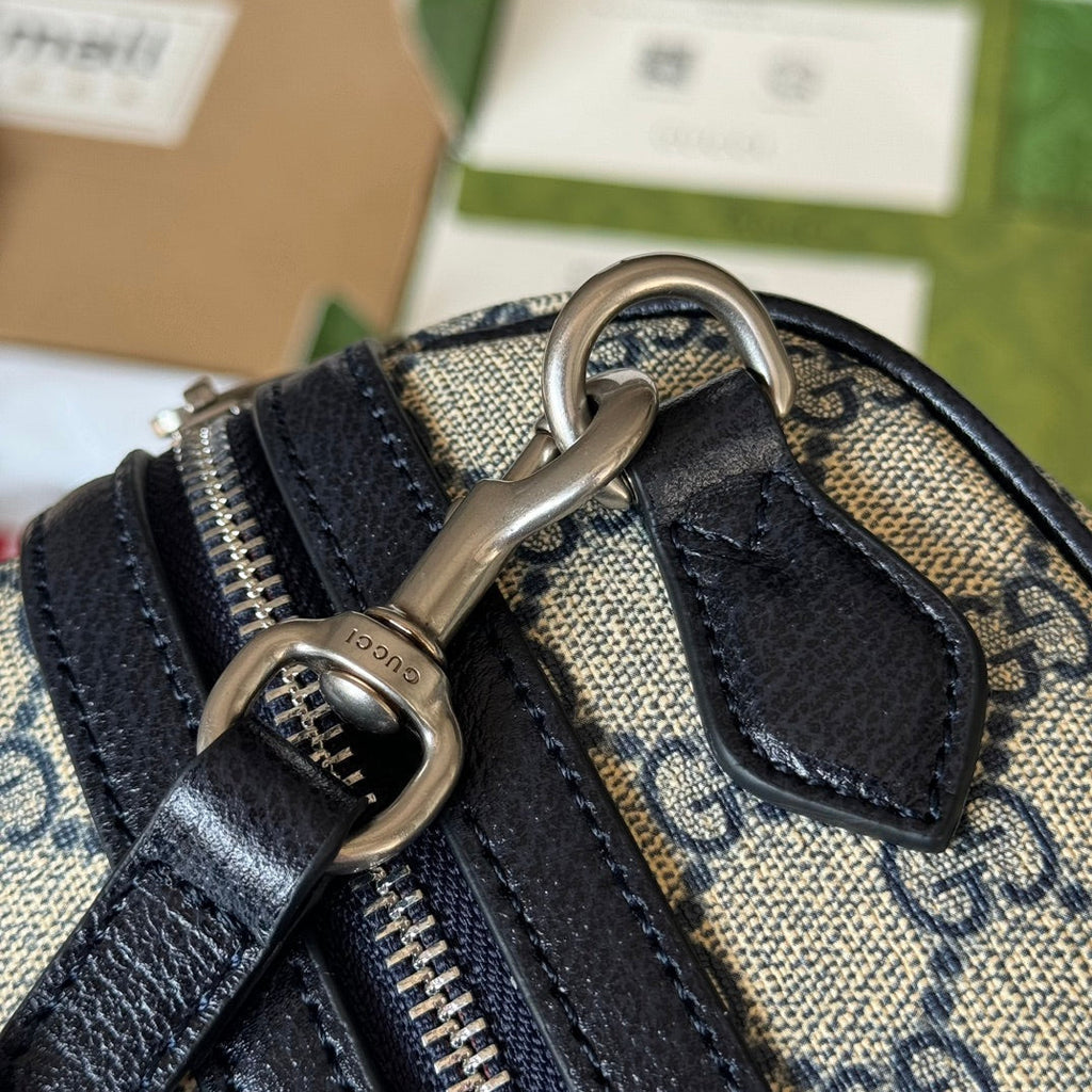 GUCCI OPHIDIA LARGE BOSTON BAG 31 IN BEIGE AND BLUE  CALFSKIN