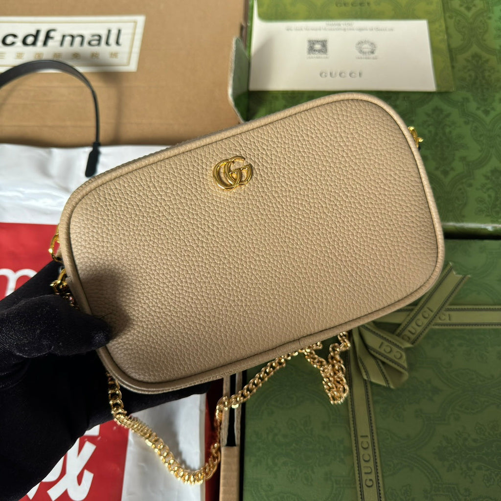 GUCCI MARMONT MINI SHOULDER BAG 18 IN BUFF BEIGE CALFSKIN GOLD HARDWARE