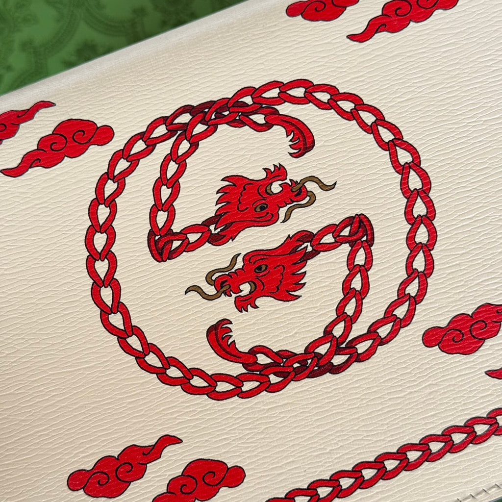 GUCCI DYONYSUS SMALL SHOULDER BAG 25 IN BEIGE MIX RED CALFSKIN DRAGON LOGO PRINT