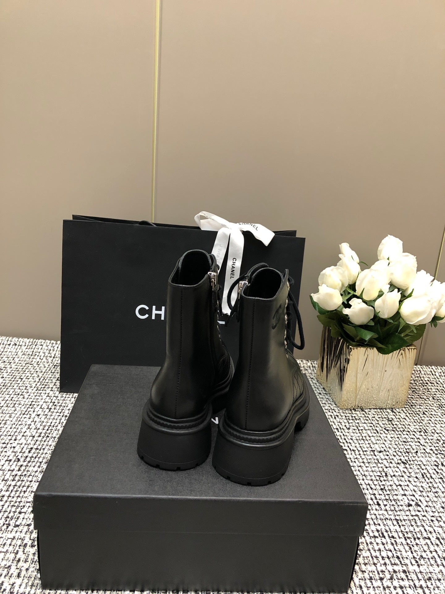 CHANEL SHORT BOOTS BLACK LAMBSKIN