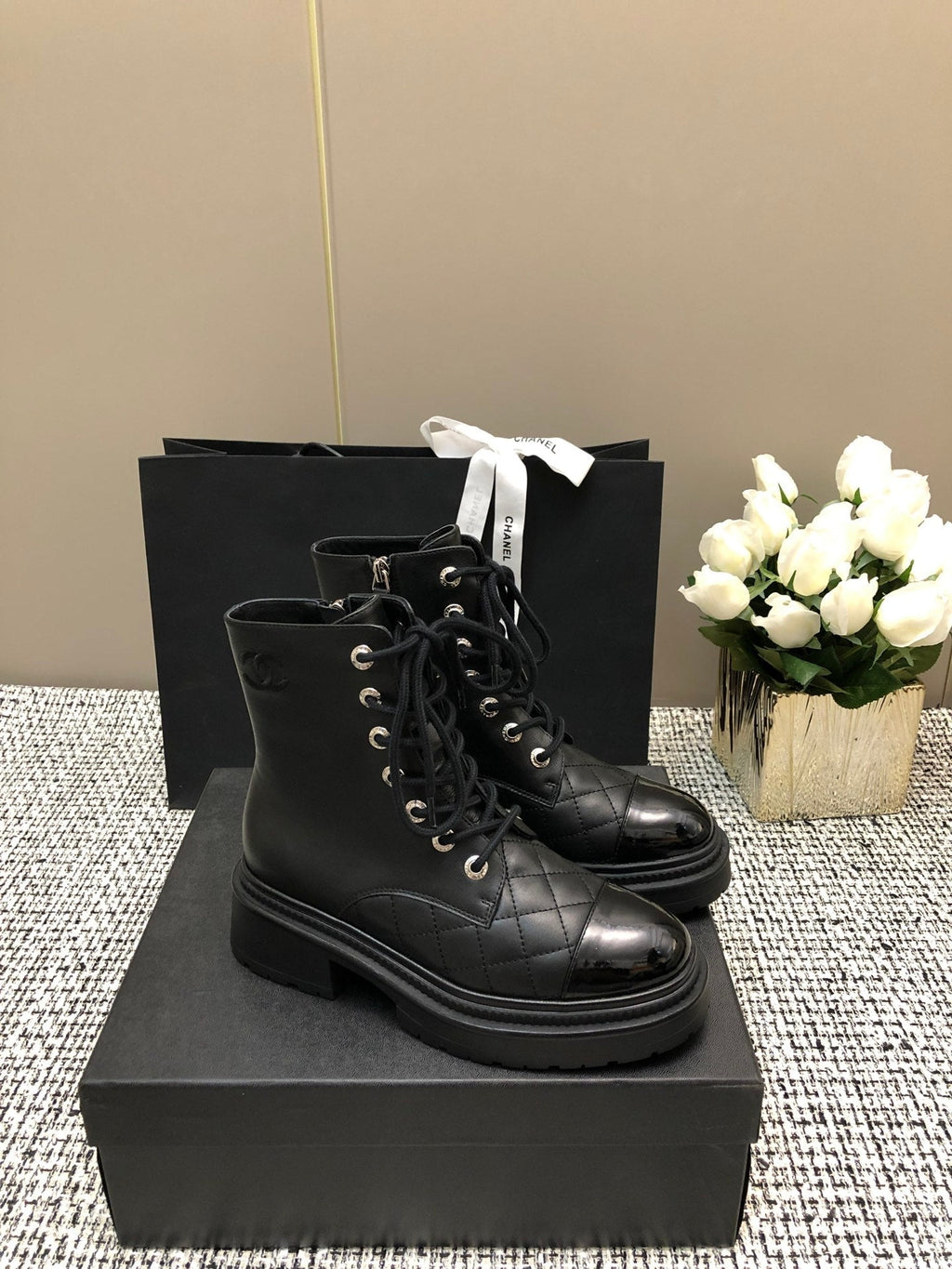 CHANEL SHORT BOOTS BLACK LAMBSKIN