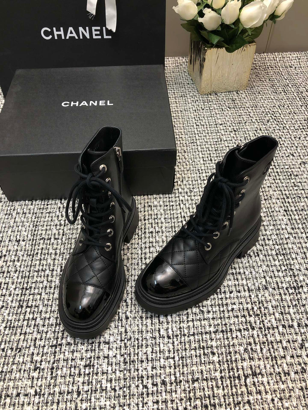 CHANEL SHORT BOOTS BLACK LAMBSKIN