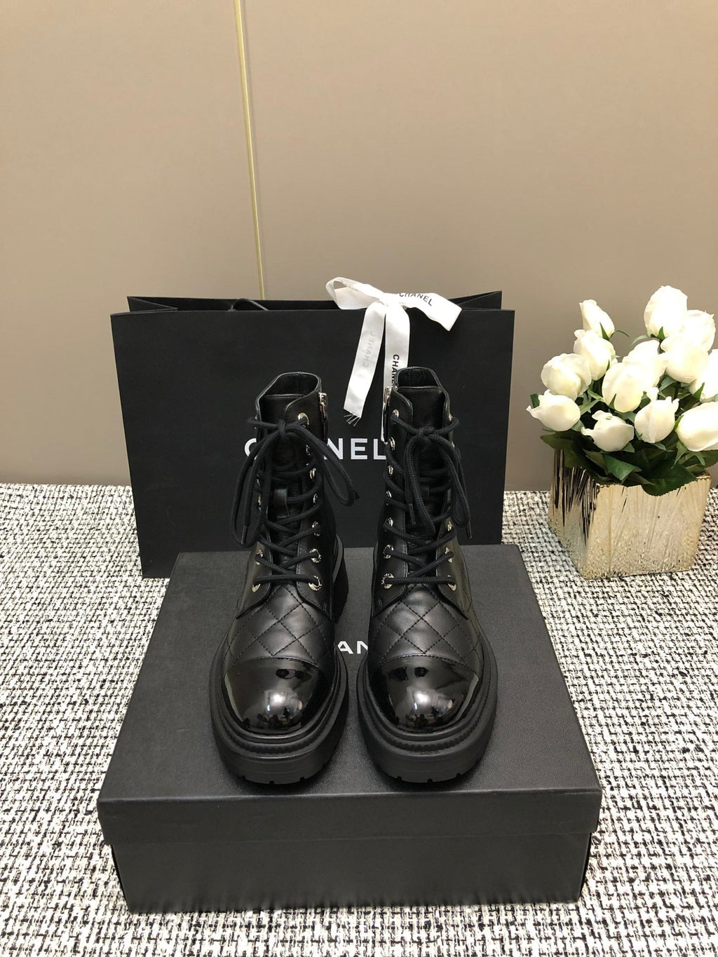 CHANEL SHORT BOOTS BLACK LAMBSKIN