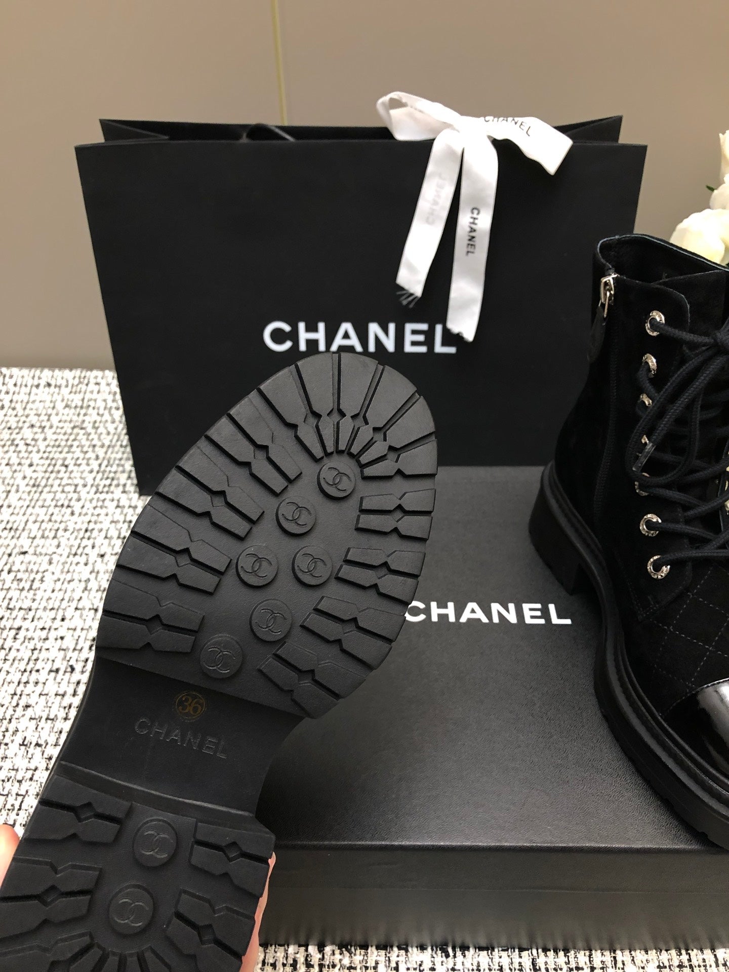 CHANEL SHORT BOOTS BLACK SUEDE LAMBSKIN