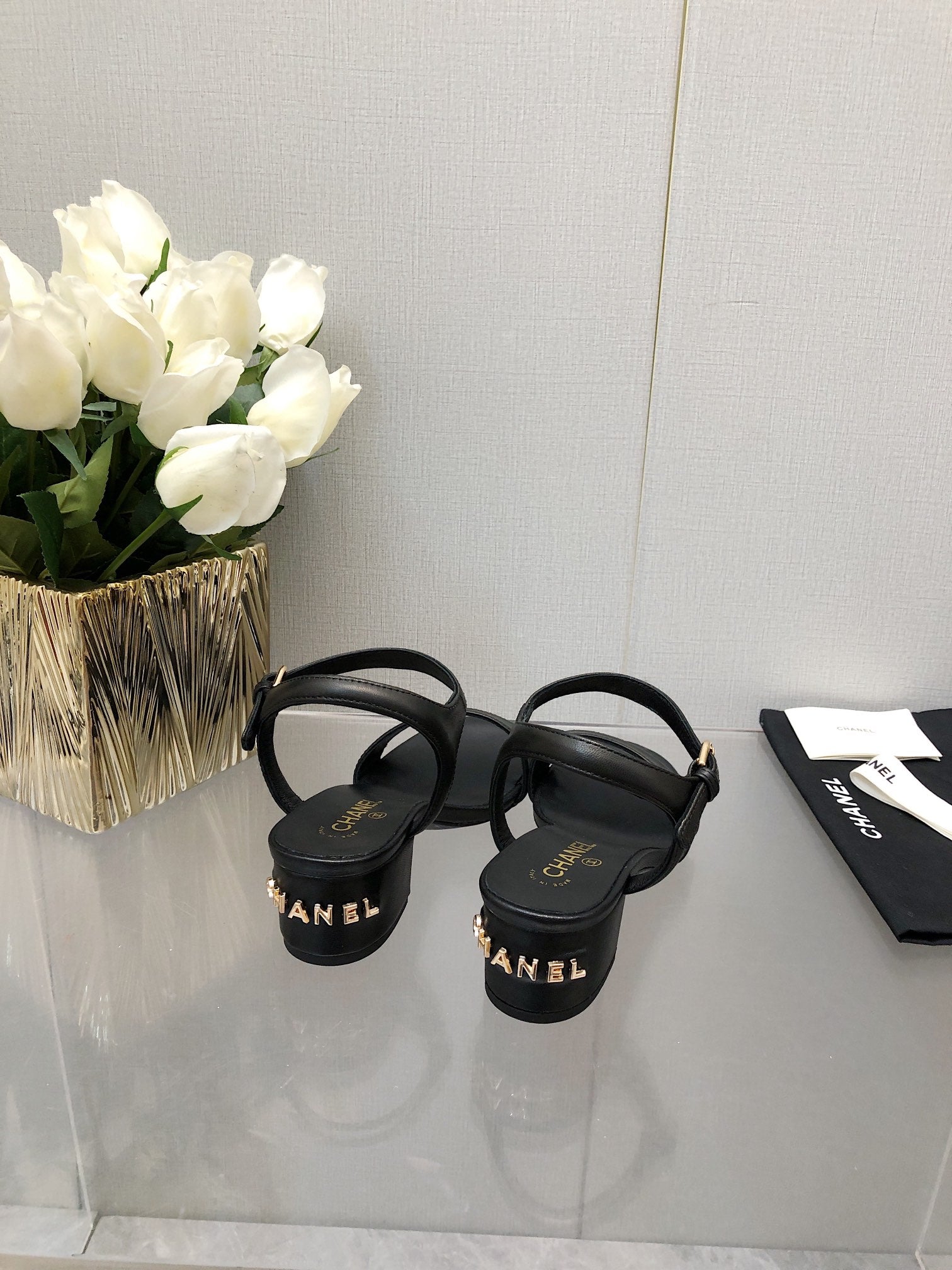 CHANEL BLOCK HEEL 5 CM SANDAL IN BLACK LAMBSKIN
