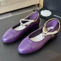 CHANEL Double Strap Chunky Heel Mary Jane Shoes Violet Purple