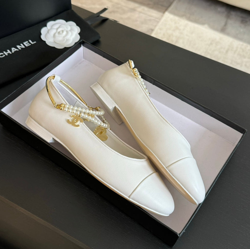 CHANEL Double Strap Chunky Heel Mary Jane Shoes White