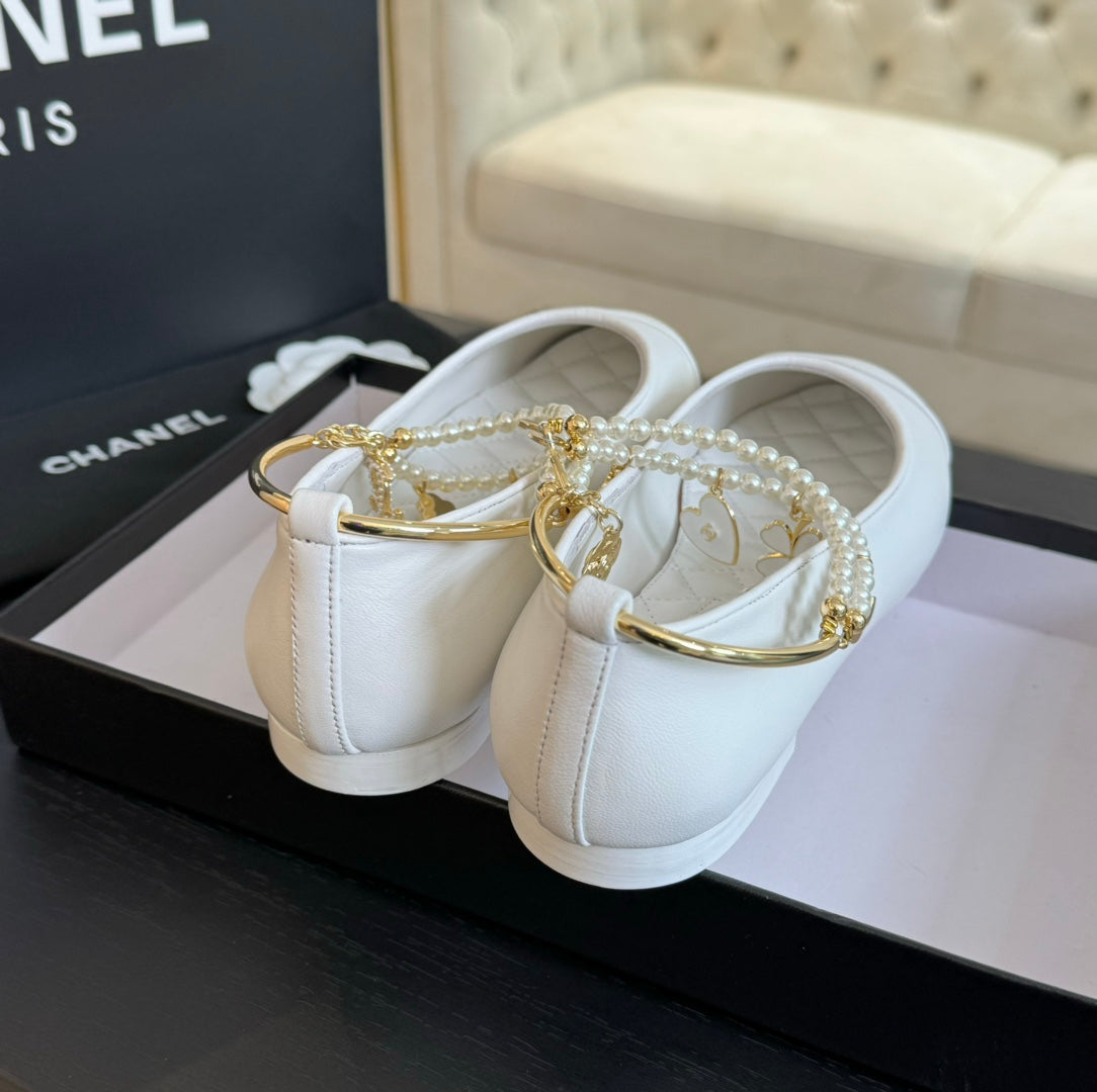 CHANEL Double Strap Chunky Heel Mary Jane Shoes White