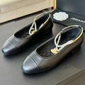 CHANEL Double Strap Chunky Heel Mary Jane Shoes Black