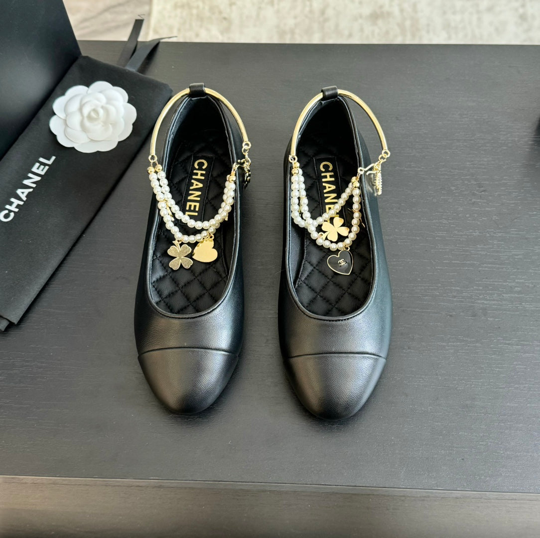 CHANEL Double Strap Chunky Heel Mary Jane Shoes Black