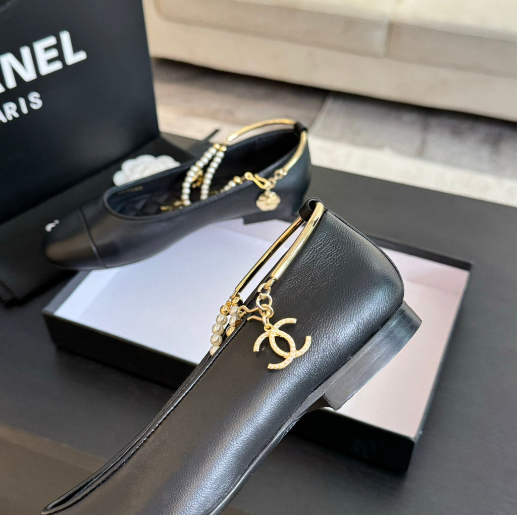 CHANEL Double Strap Chunky Heel Mary Jane Shoes Black