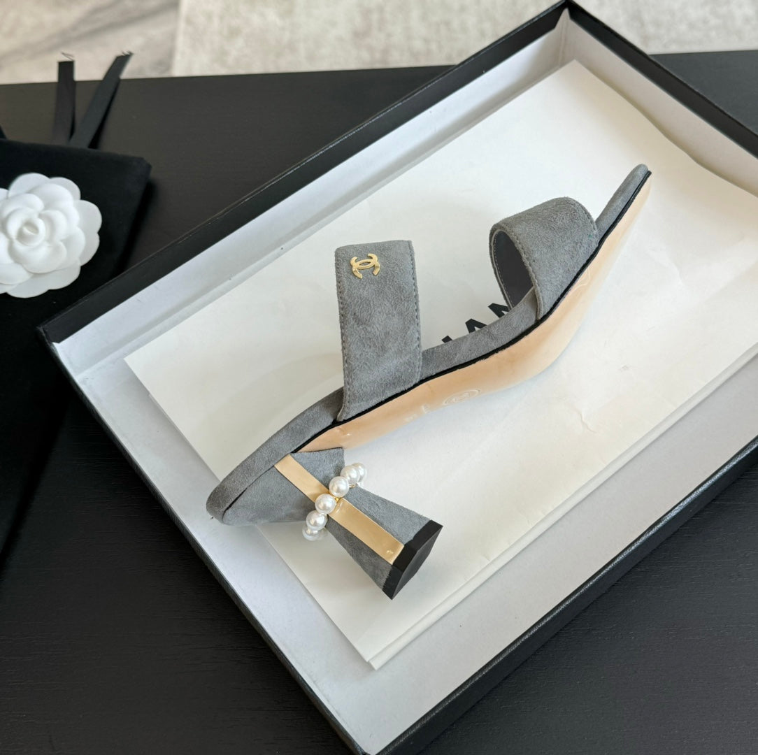 CHANEL High Heels Lambskin Gray