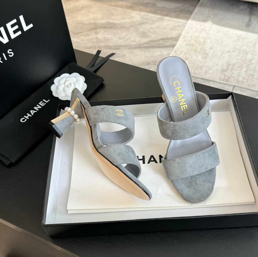 CHANEL High Heels Lambskin Gray