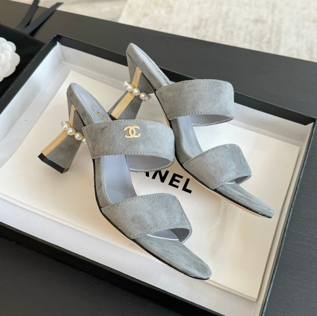 CHANEL High Heels Lambskin Gray
