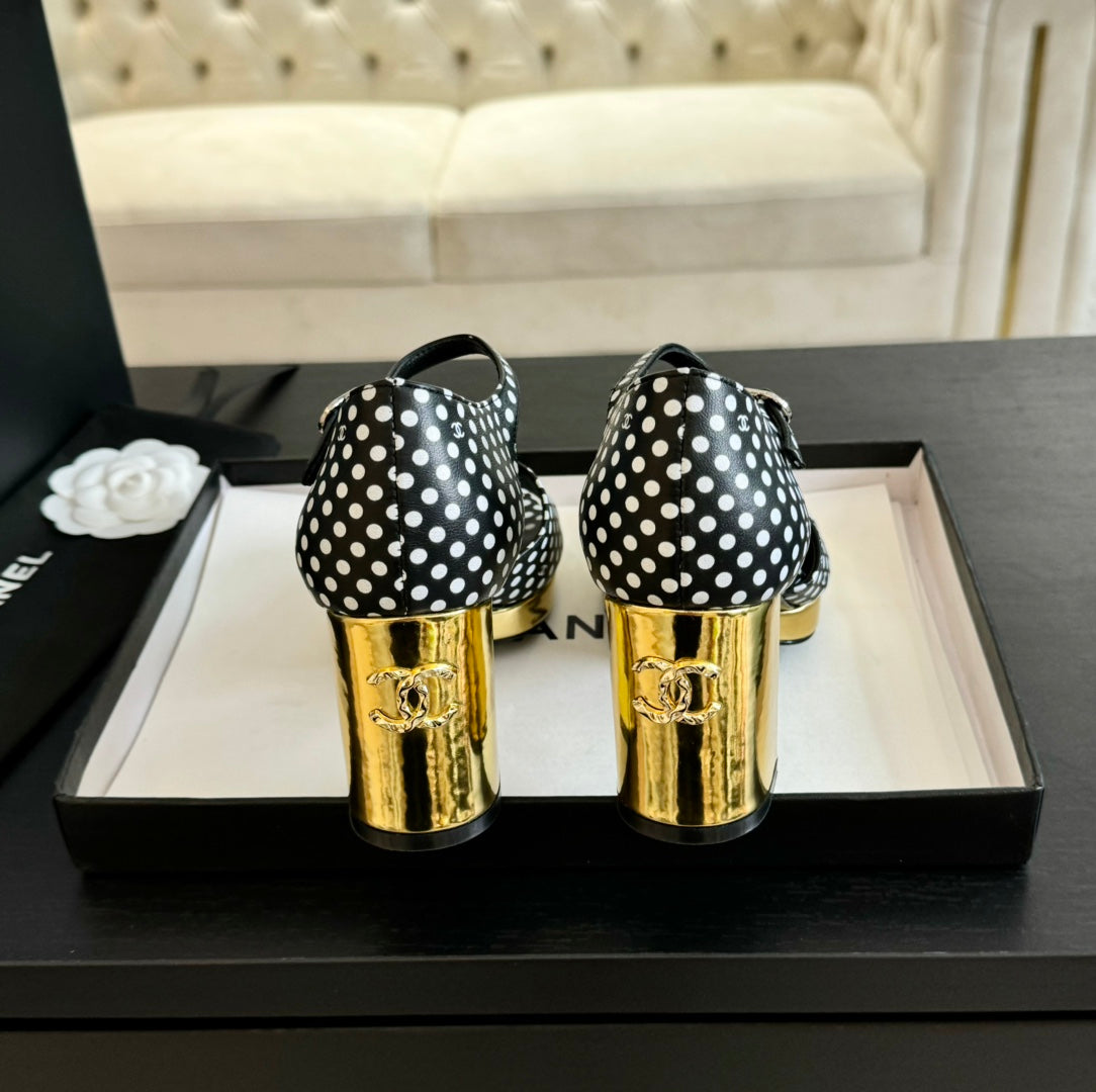 CHANEL Platform Peep-Toe Sandals Black/White Caro Lambskin