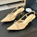 CHANEL MESH LOGO SLINGBACKS IN BEIGE LAMBSKIN