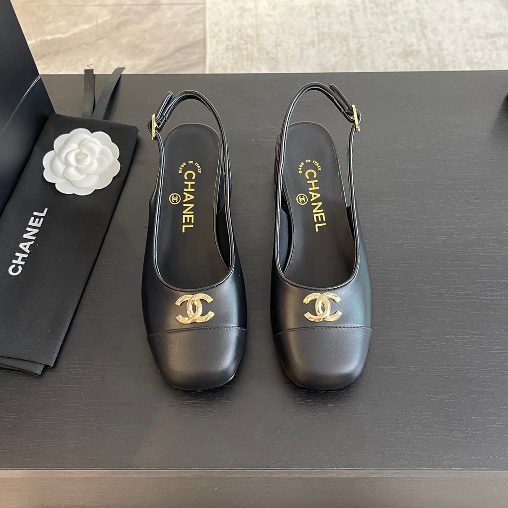 CHANEL SLINGBACKS IN BLACK CALFSKIN