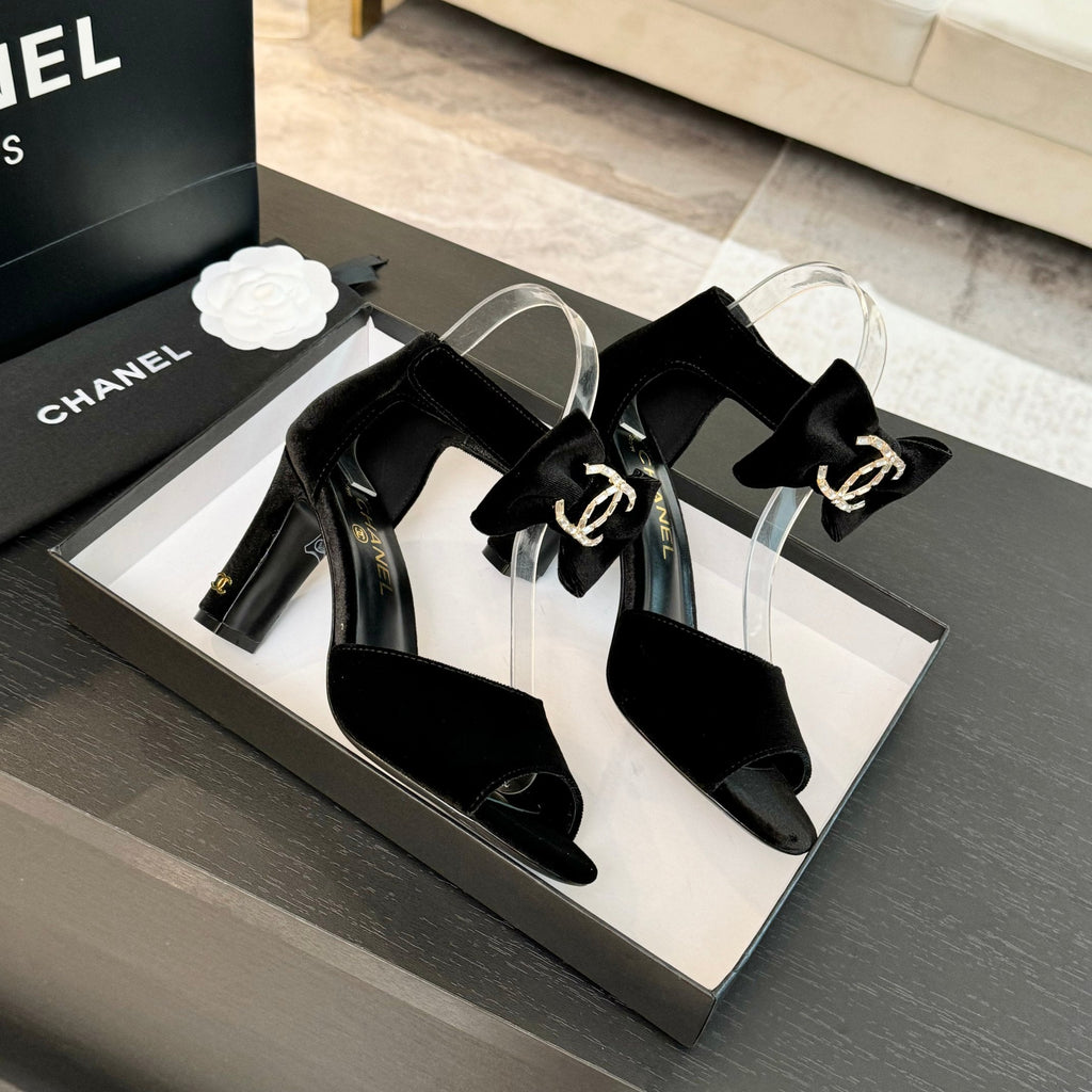 CHANEL HIGH SANDAL OPEN TOE IN BLACK VELVET