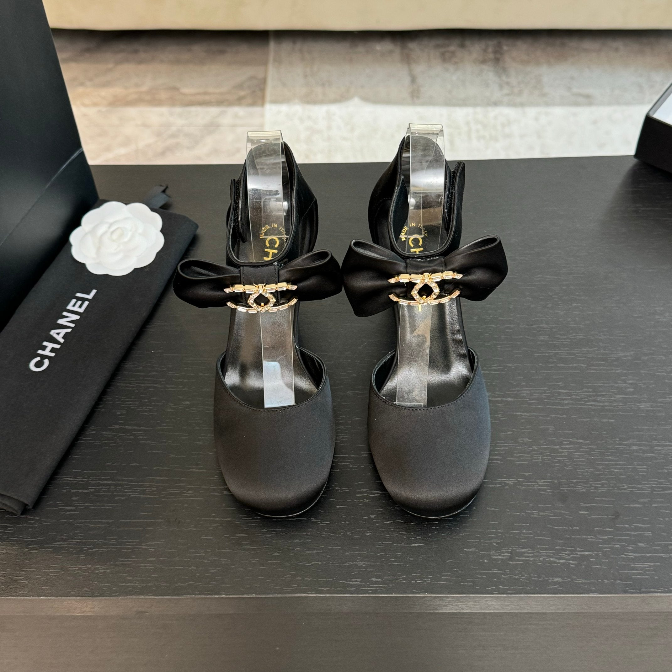 CHANEL HIGH MARRY JANE IN BLACK SATIN