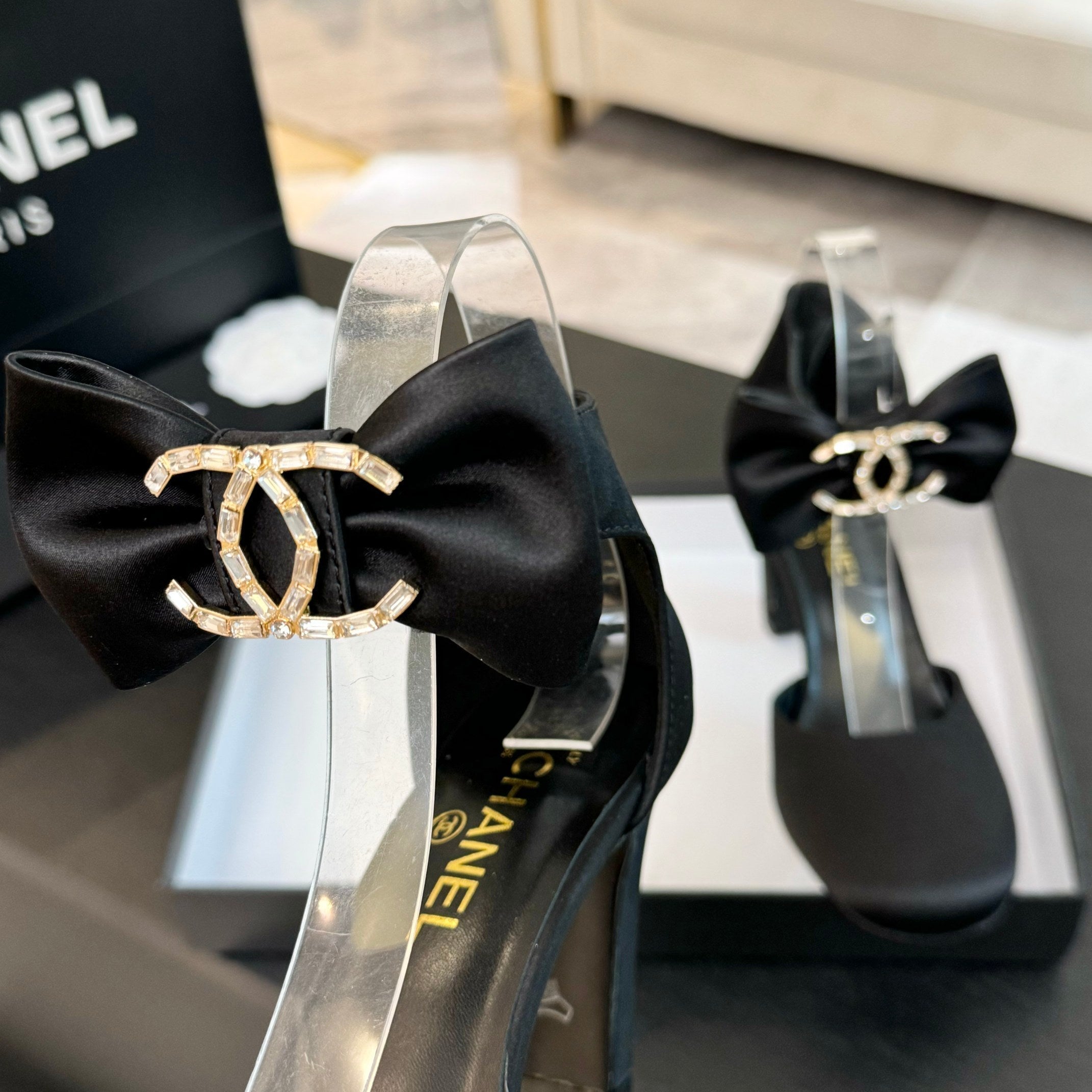 CHANEL HIGH MARRY JANE IN BLACK SATIN