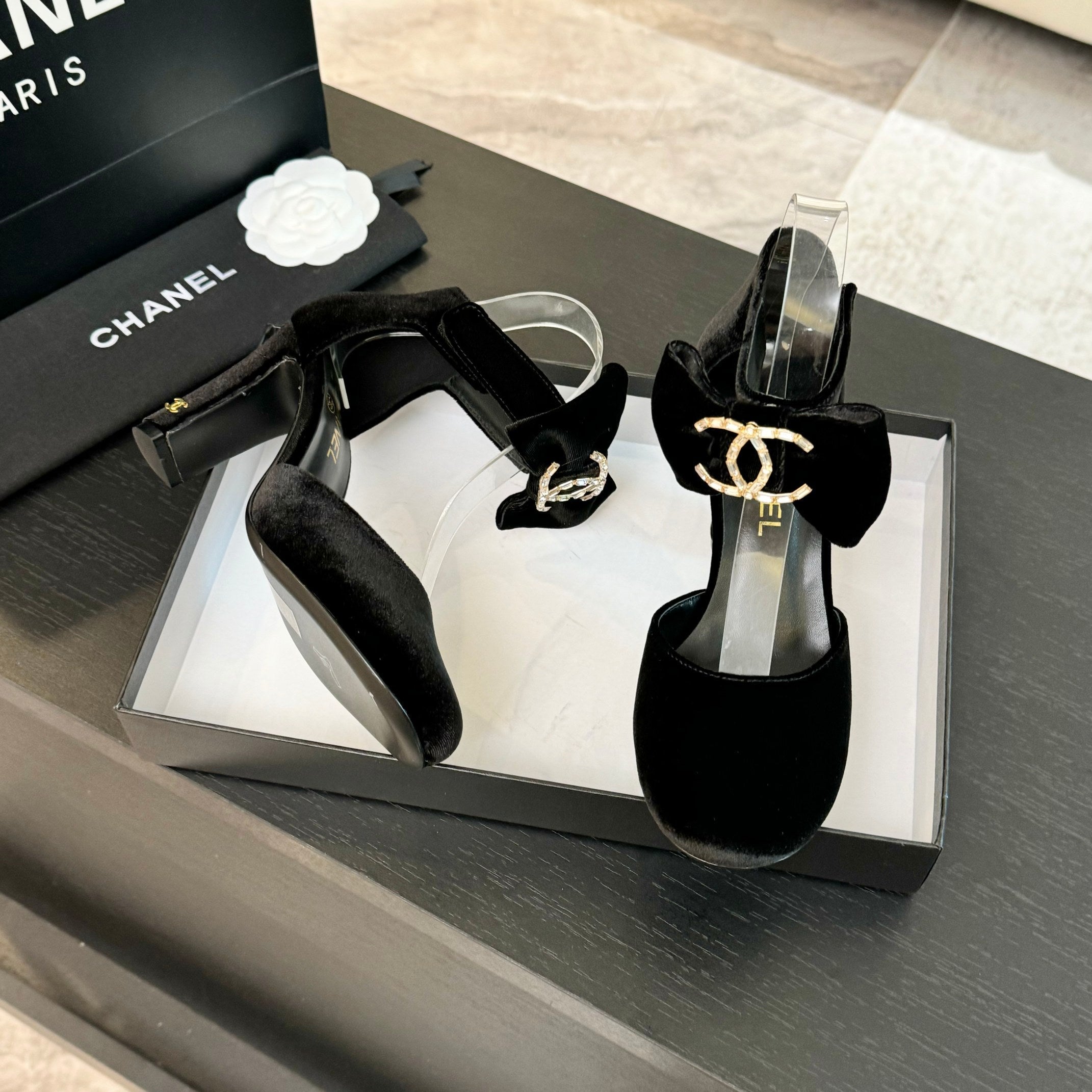 CHANEL HIGH MARRY JANE IN BLACK VELVET
