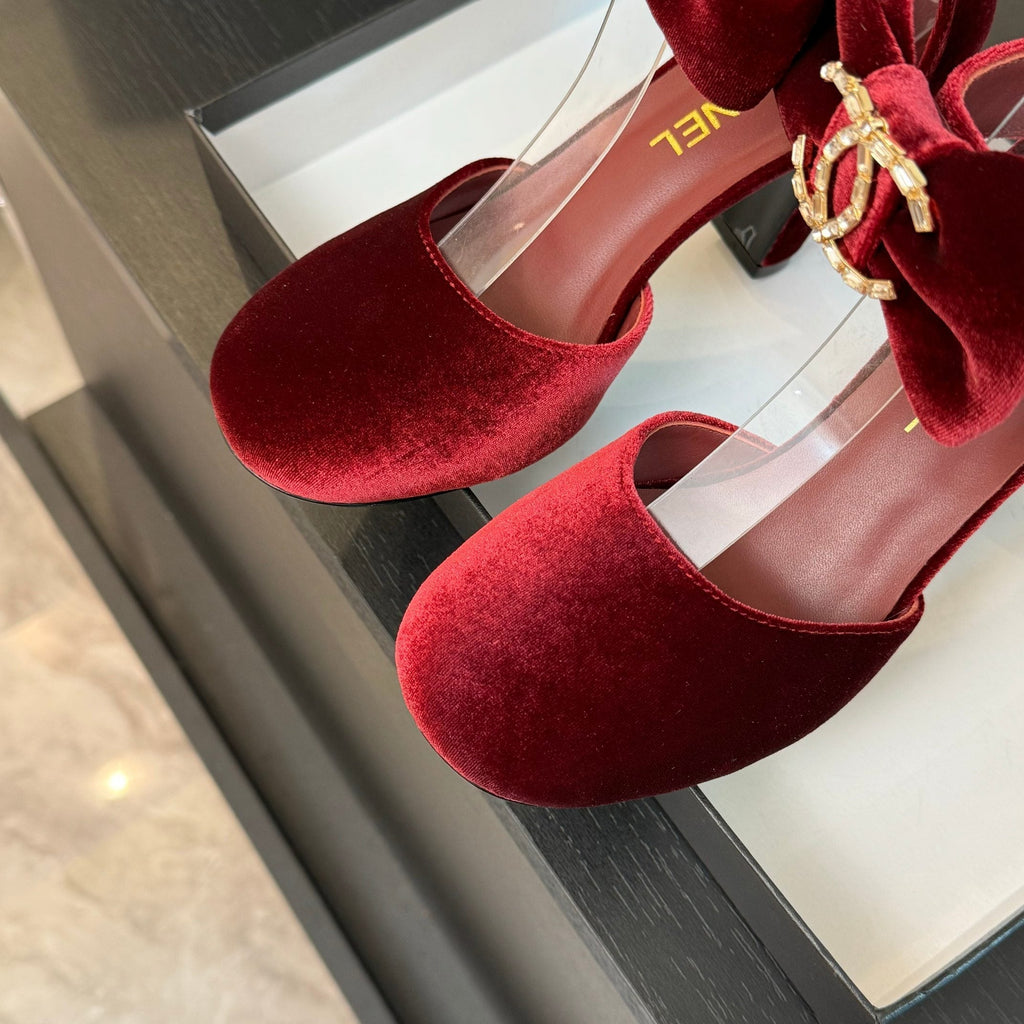 CHANEL HIGH MARRY JANE IN CHERRY RED VELVET