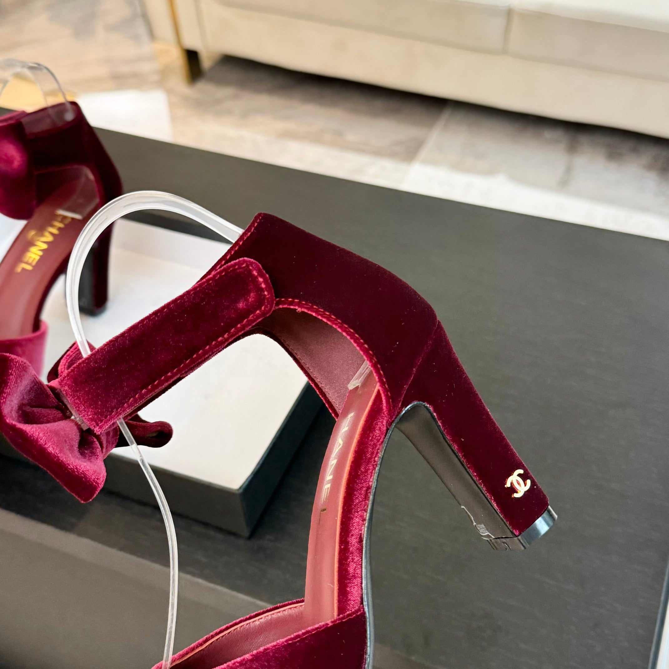 CHANEL HIGH MARRY JANE IN CHERRY RED VELVET