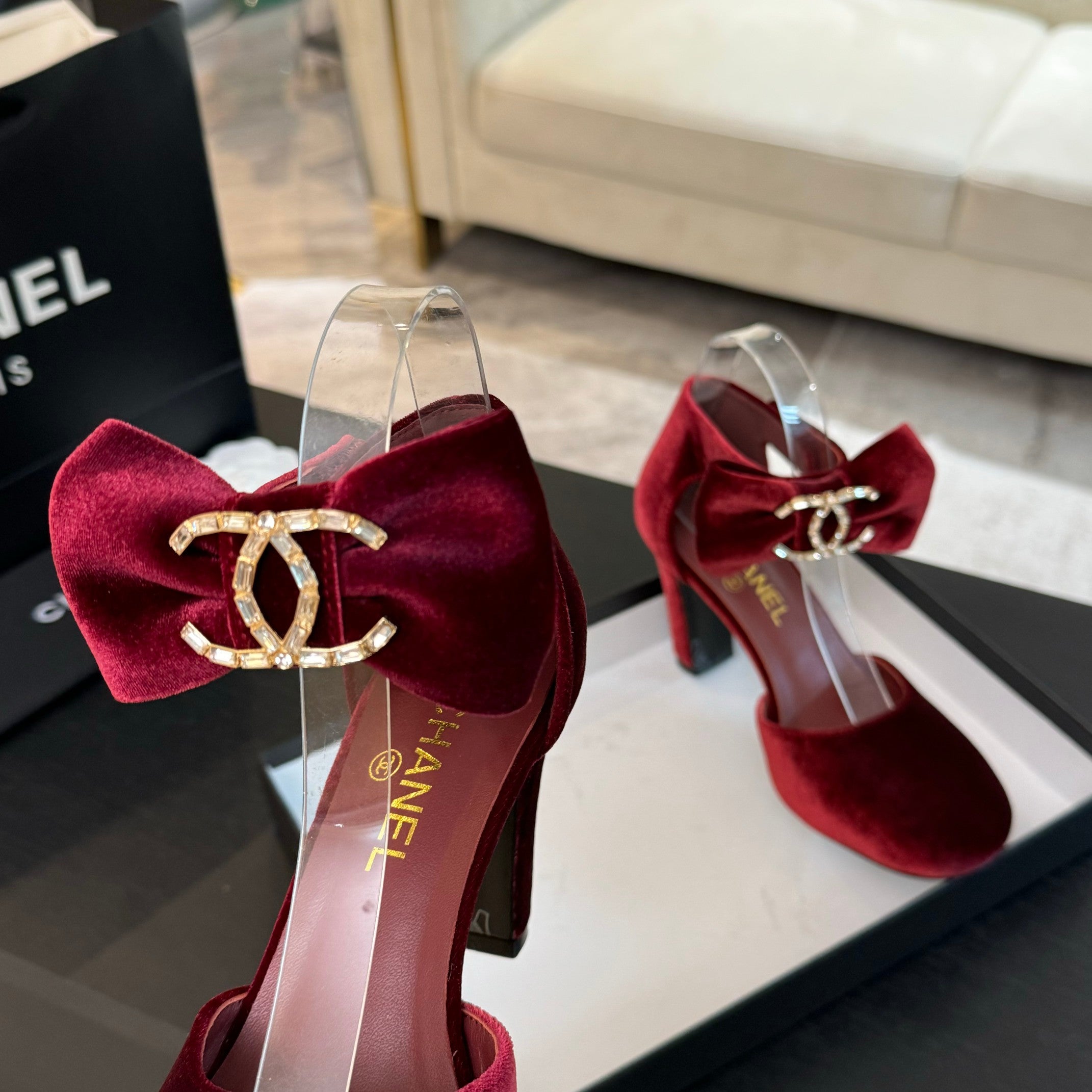 CHANEL HIGH MARRY JANE IN CHERRY RED VELVET
