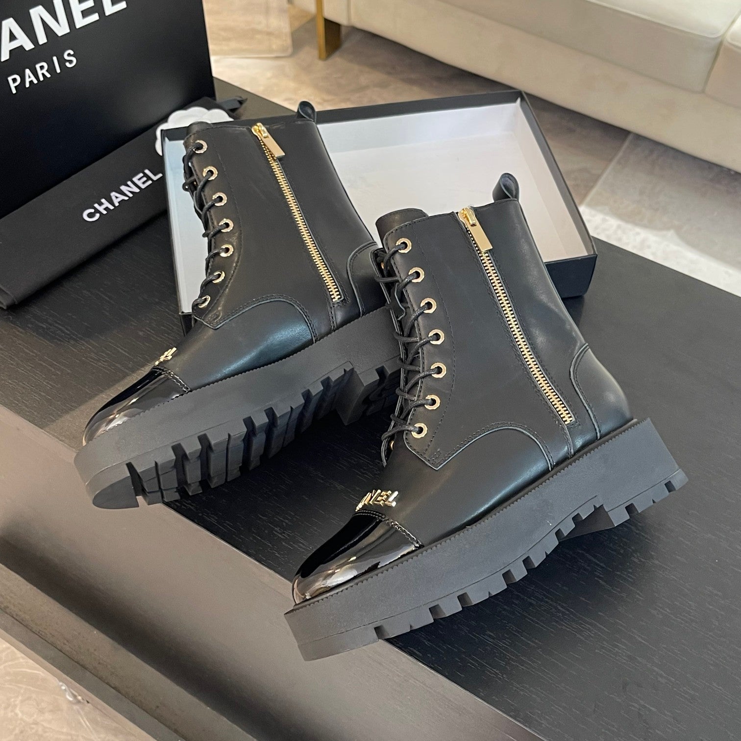 CHANEL ANKLE BOOTS IN BLACK LAMBSKIN