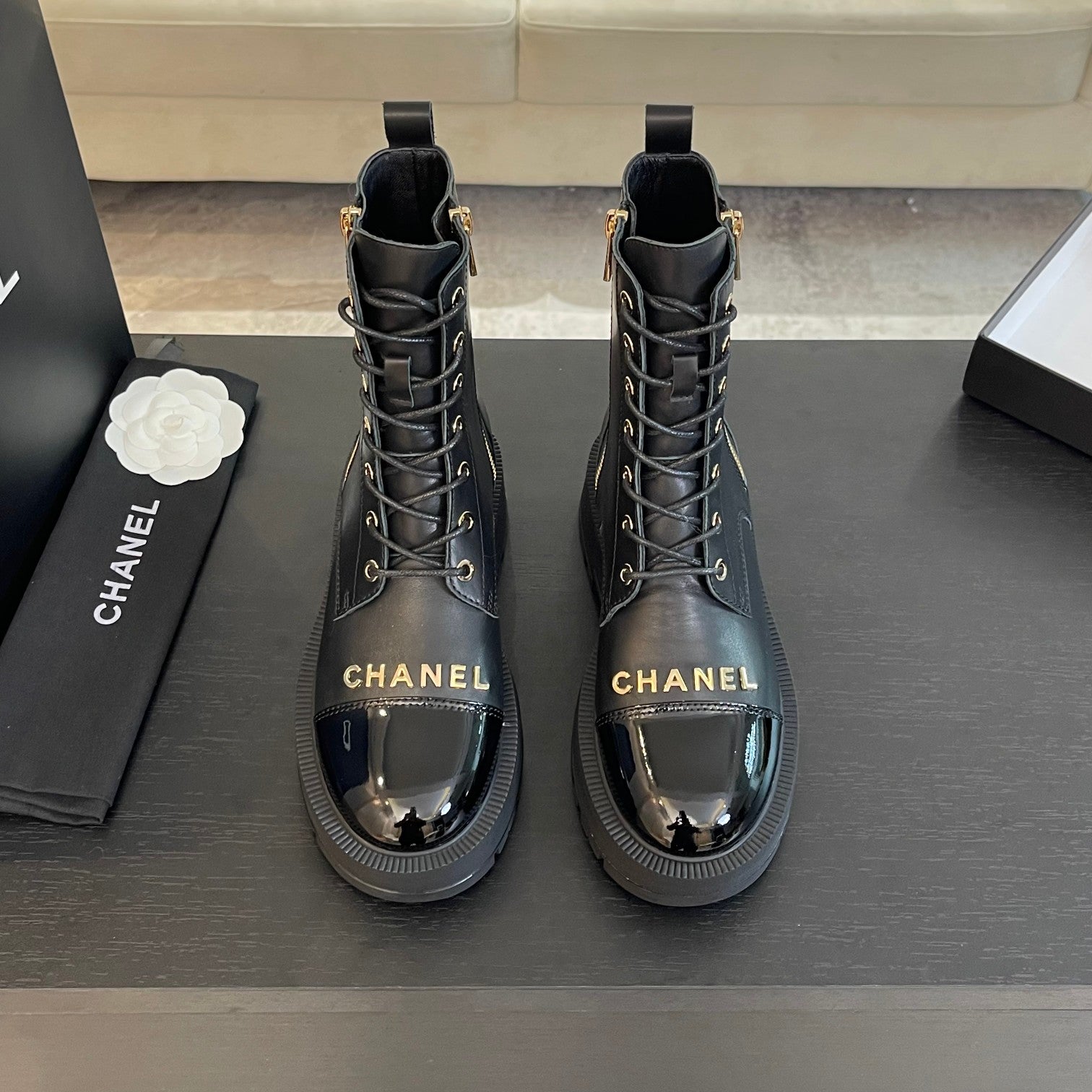 CHANEL ANKLE BOOTS IN BLACK LAMBSKIN