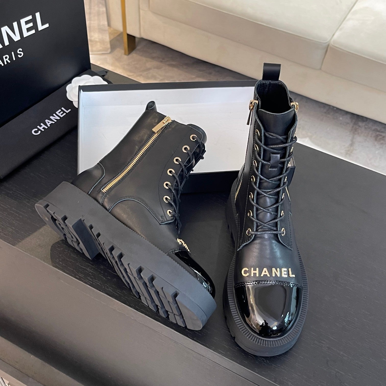 CHANEL ANKLE BOOTS IN BLACK LAMBSKIN