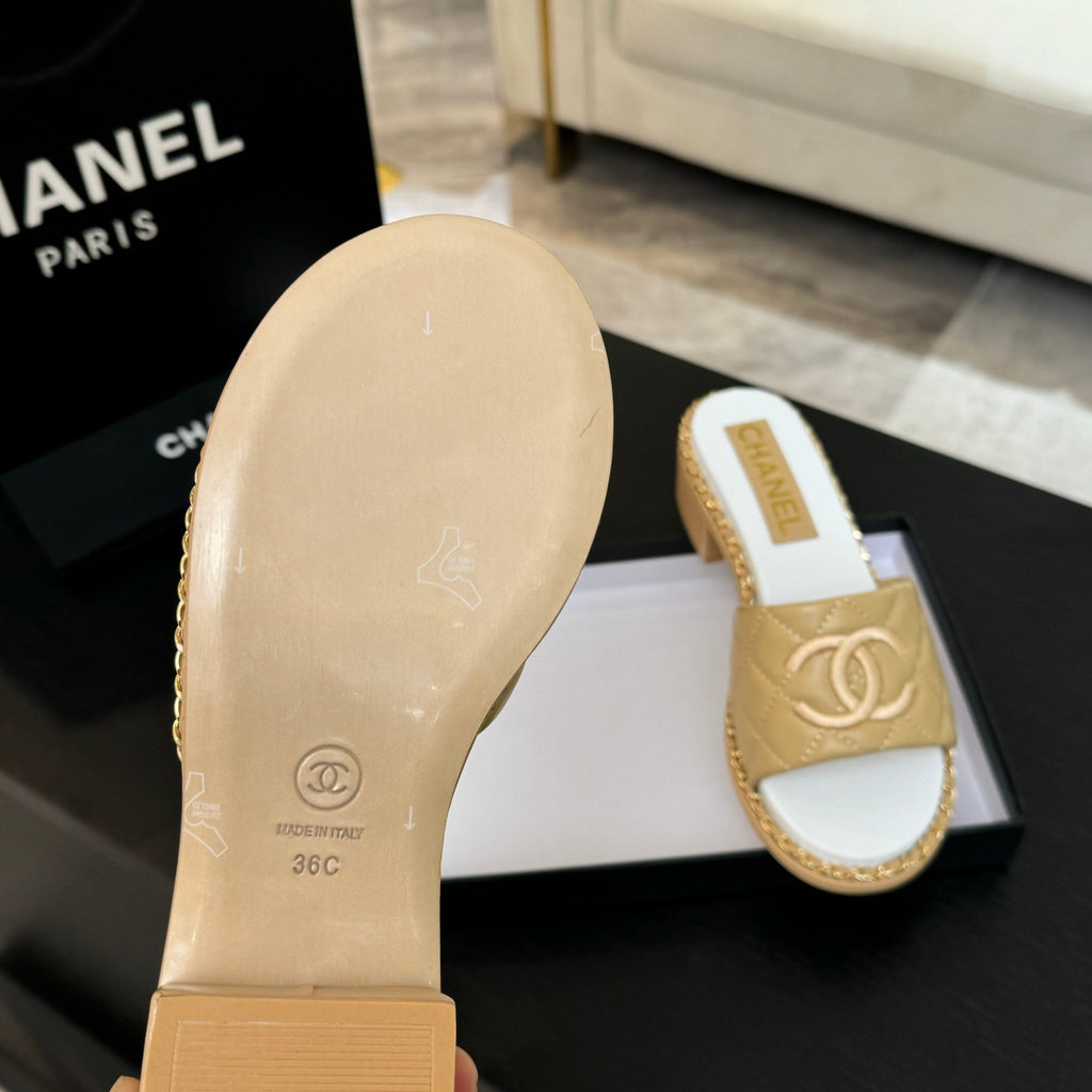 CHANEL HIGH FLATFORM SLIPPER IN DIJON YELLOW EMBOSSED SHEEPSKIN