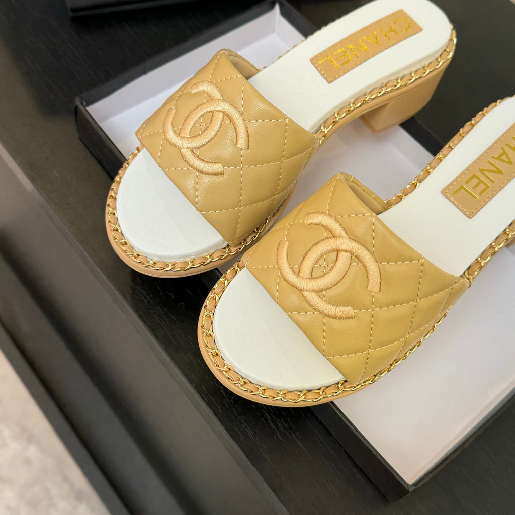 CHANEL HIGH FLATFORM SLIPPER IN DIJON YELLOW EMBOSSED SHEEPSKIN