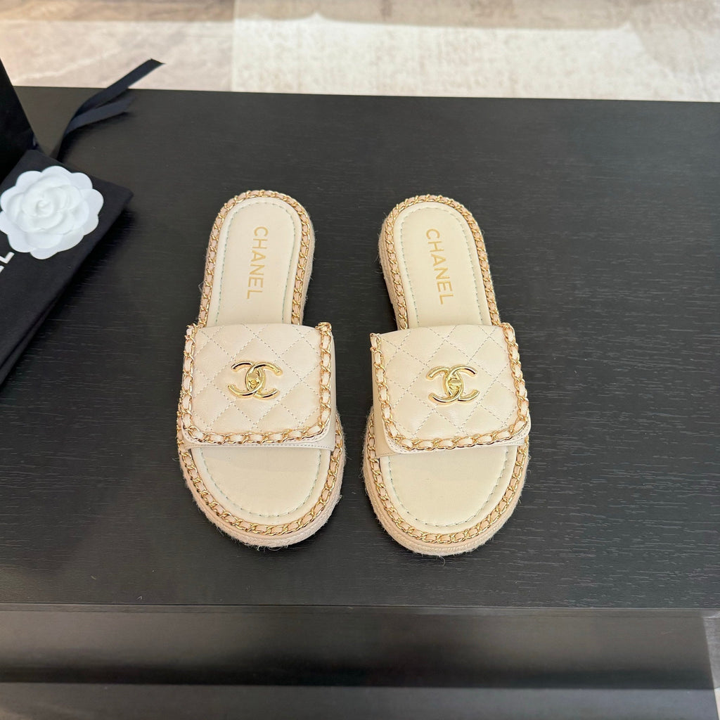 CHANEL Logo Mule Sandal 20mm White Lambskin 183980