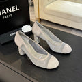 CHANEL HIGH HEEL 85 MM SANDALS IN PALE GRAY SUEDE AND MESH
