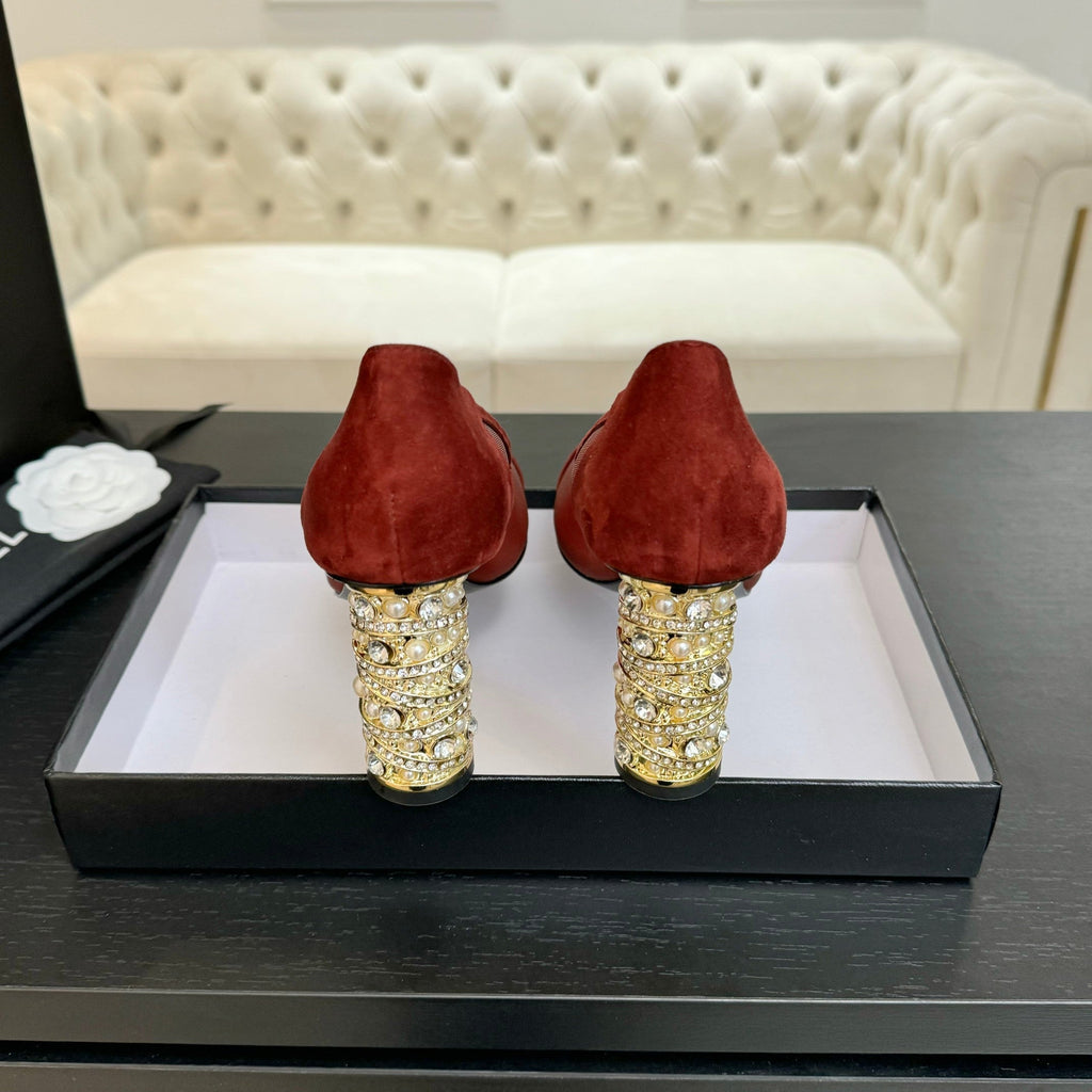 CHANEL HIGH HEEL 85 MM SANDALS IN CHERRY RED SUEDE AND MESH