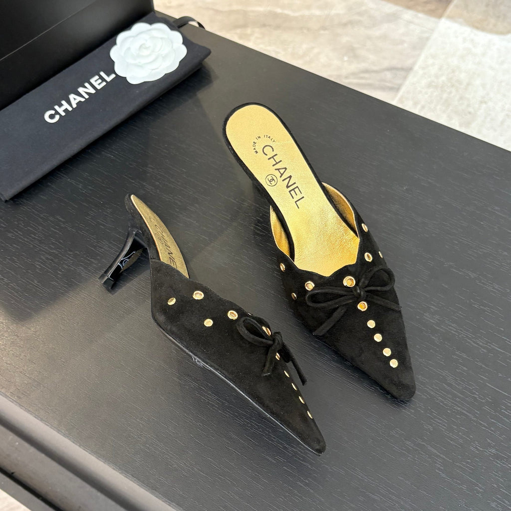 CHANEL HIGH HEEL MULE 65 MM IN BLACK SUEDE