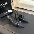 CHANEL HIGH HEEL SLINGBACKS 65 MM IN BLACK WITH SNAKESKIN PATTERN LAMBSKIN