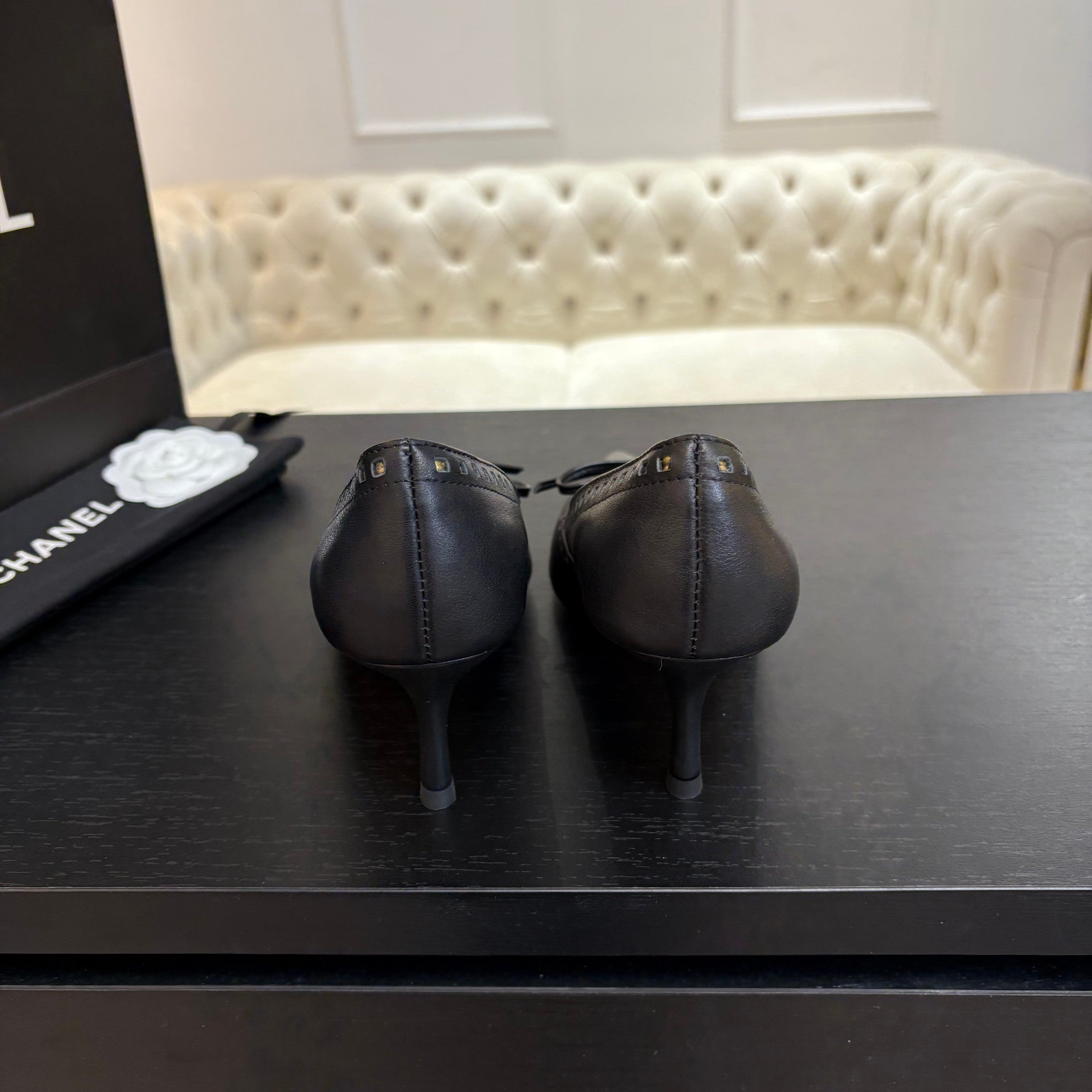 CHANEL HIGH HEEL PUMP 65 MM IN BLACK LAMBSKIN