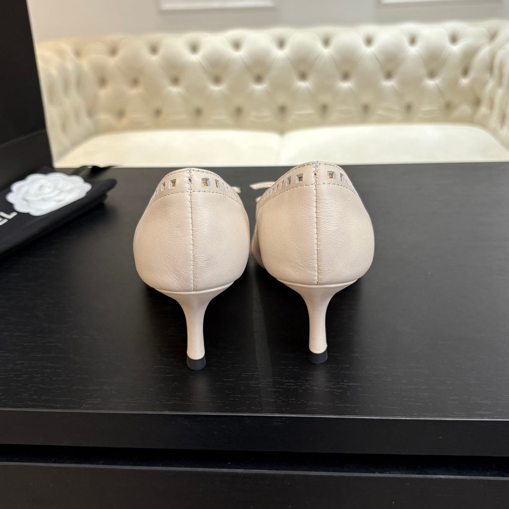 CHANEL HIGH HEEL PUMP 65 MM IN WHITE CREAM LAMBSKIN