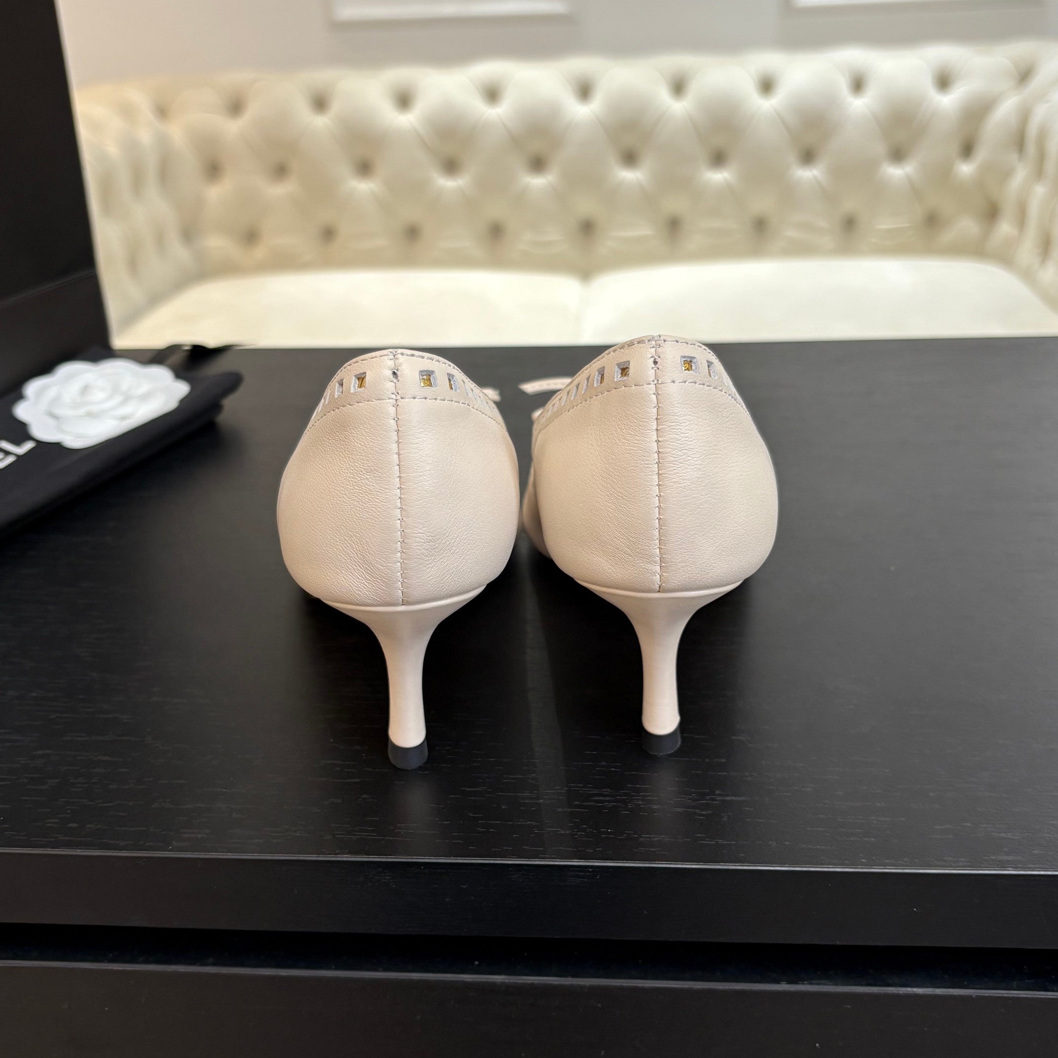 CHANEL HIGH HEEL PUMP 65 MM IN WHITE CREAM LAMBSKIN