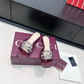 GUCCI 26S FLAT SLIDES IN DARK RED CALFSKIN WITH CRYSTAL