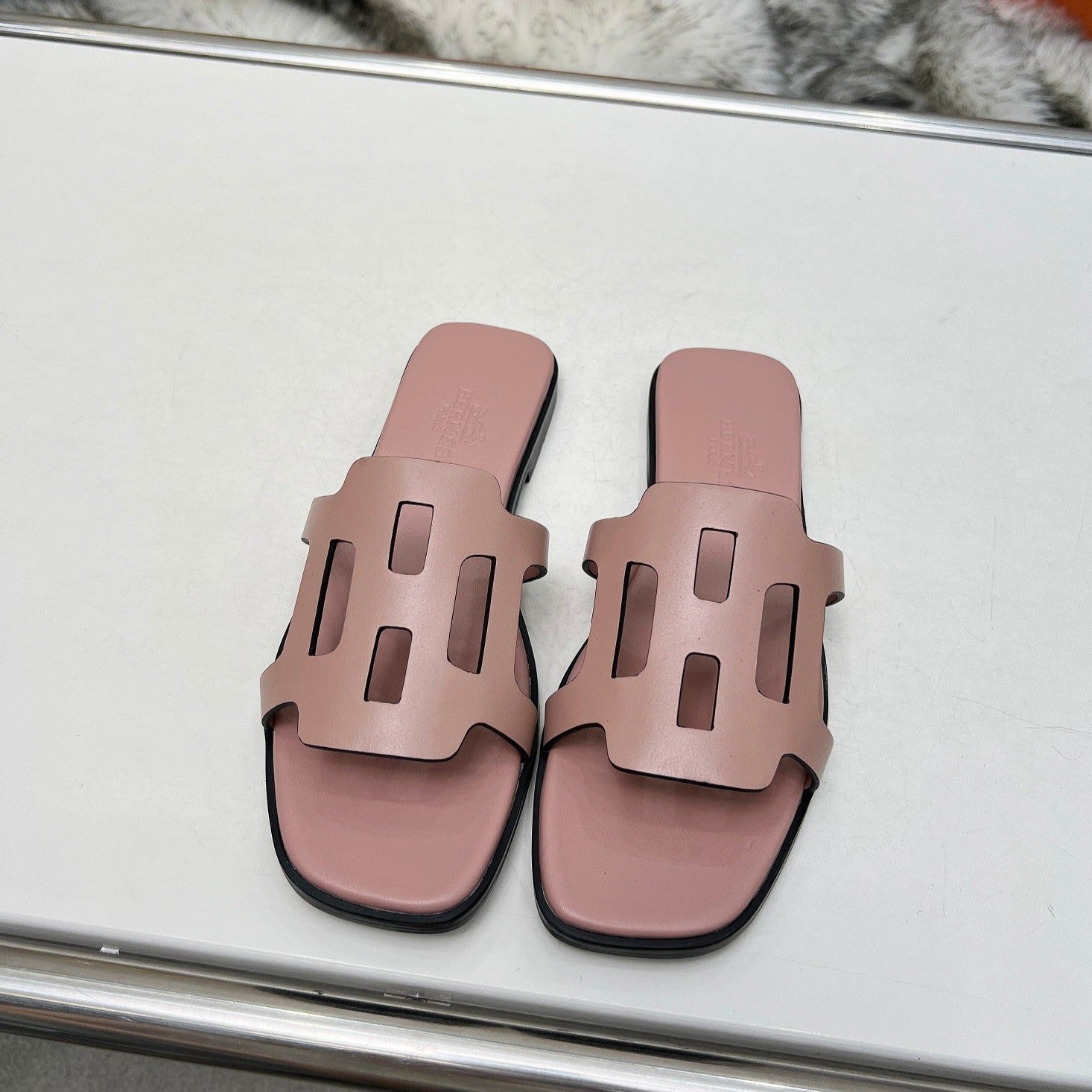 HERMES FLATFORM SANDAL LIGHT PINK CALFSKIN