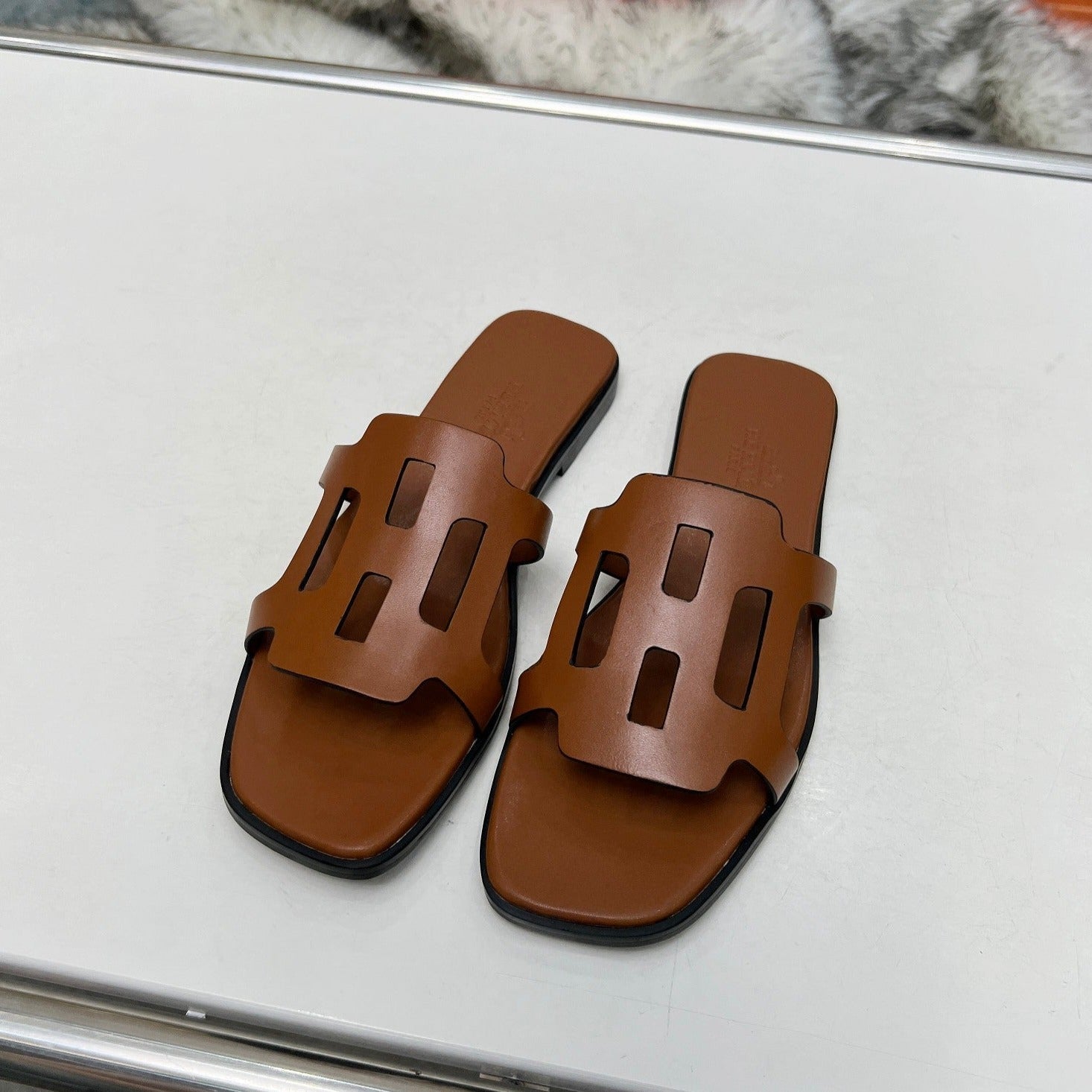 HERMES FLATFORM SANDAL CARAMEL CALFSKIN