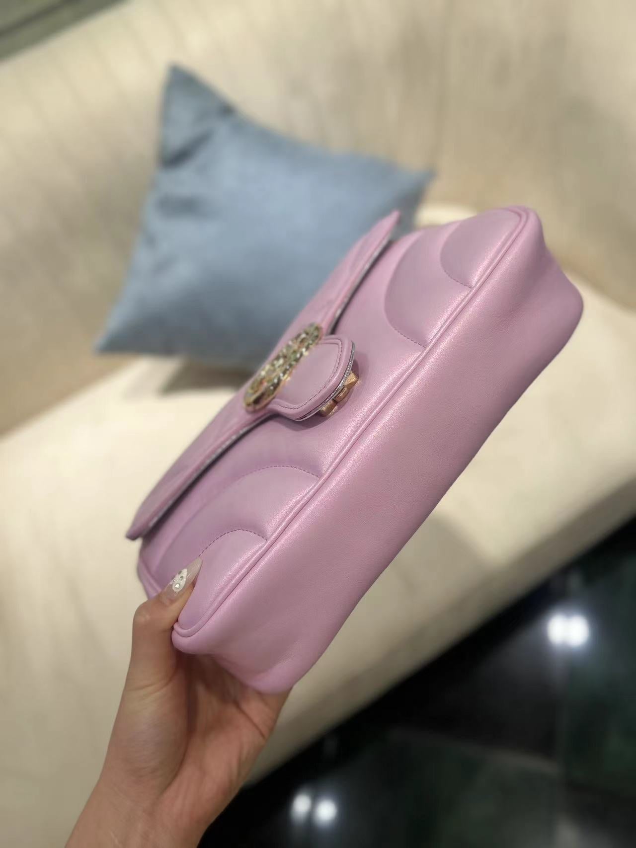 GUCCI MARMONT 26 MEDIUM SHOULDER BAG LIGHT PINK CALFSKIN
