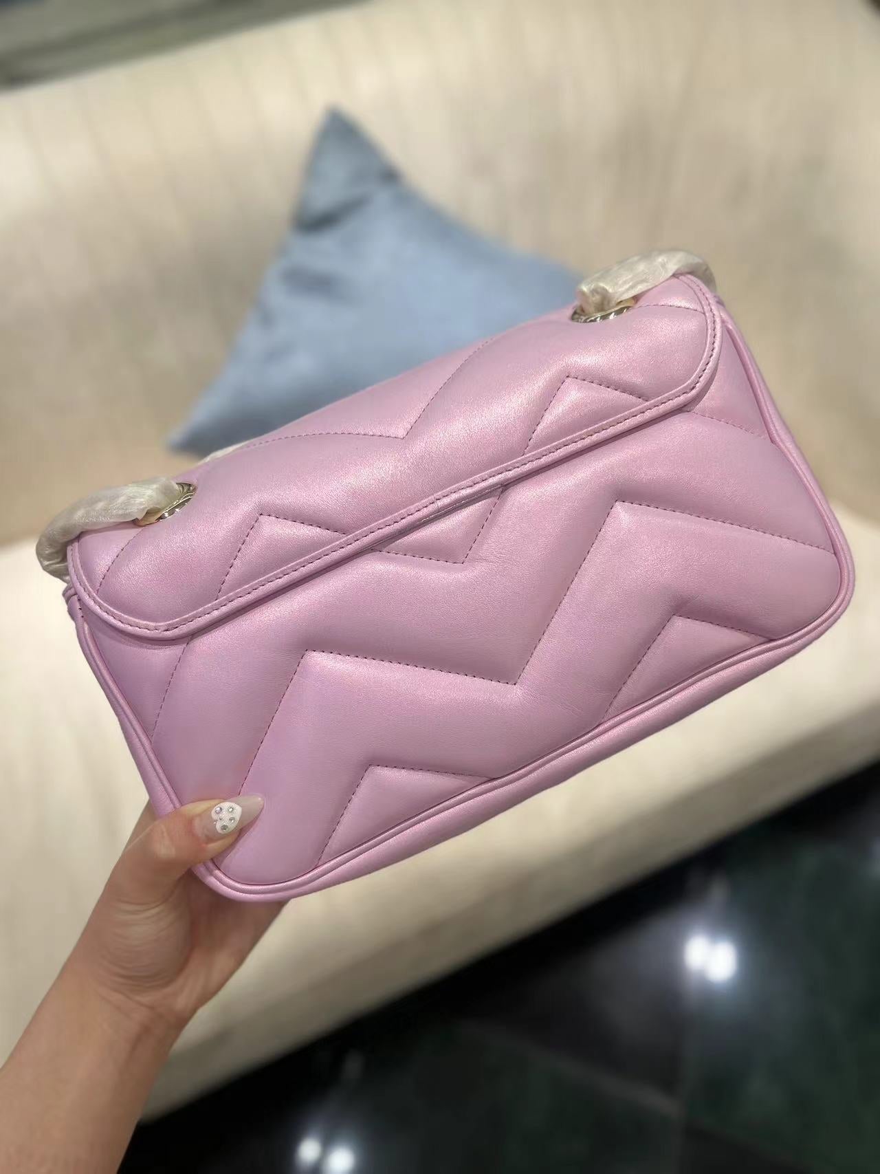GUCCI MARMONT 26 MEDIUM SHOULDER BAG LIGHT PINK CALFSKIN