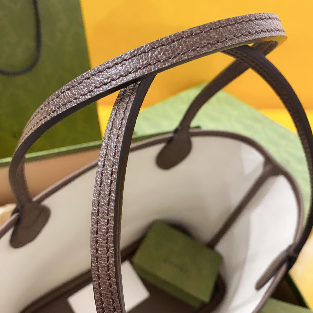 GUCCI OPHIDIA SMALL 25 TOTE IN BEIGE AND EBONY CANVAS