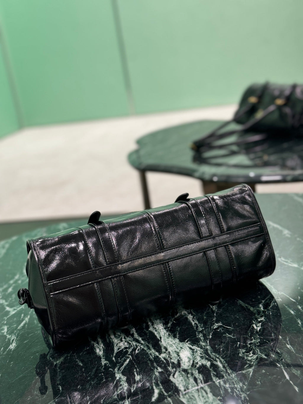PRADA HANDBAG 31 IN BLACK OIL WAX LAMBSKIN