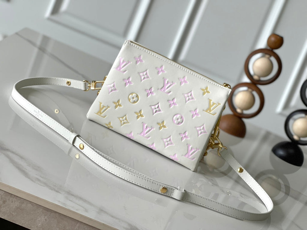 LOUIS VUITTON COUSSIN BB 21 IN WHITE MONOGRAM EMBOSSED LAMBSKIN GOLD HARDWARE