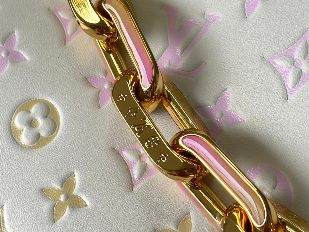 LOUIS VUITTON COUSSIN BB 21 IN WHITE MONOGRAM EMBOSSED LAMBSKIN GOLD HARDWARE